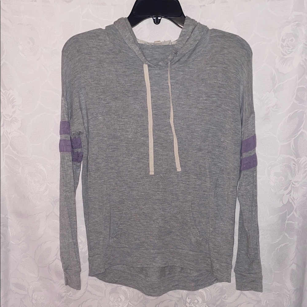 Pink Republic Gray Hoodie with Purple Sleeve Stripes